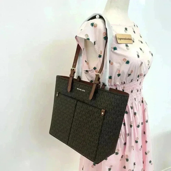 Michael Kors Purse & Wallet Jet Set Travel Tote Double Pocket Brown Signature MK - Picture 11 of 12